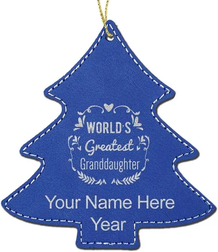 Vista 6 de LaserGram Personalized Christmas Ornament, World's Greatest Granddaughter, Faux Leather, Custom Laser Engraved Gift Idea (Tree Shape, Black)