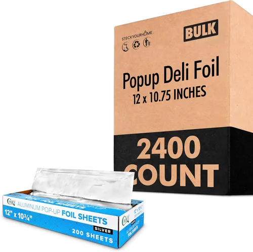 Vista 10 de 200 hojas de papel de aluminio precortadas para delicatessen - Hojas emergentes de 9 pulgadas para restaurante, cubiertas desechables para alimentos