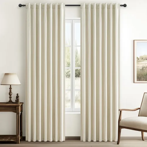 Vista 19 de Juego de 2 cortinas 100% opacas, 84 pulgadas de largo, dormitorio, estéticas, aislamiento térmico, eficiencia energética, mezcla de algodón y lino