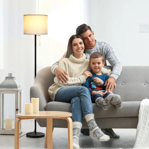 Vista 7 de Lámpara de pie moderna para sala de estar, lámparas de pie tradicionales de granja de mediados de siglo con pantalla de lámpara de lino, lámparas