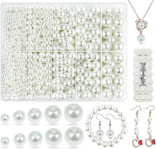 Vista 41 de Perlas de Perla Negra para Hacer Joyas, 1750 piezas de Perla Negra para Manualidades con Agujero de 4 mm 6 mm 8 mm 10 mm 12 mm Perla Espaciadora