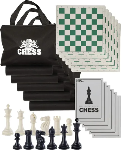 Vista 11 de WE Games Juego de ajedrez – estilo torneo con 34 piezas, tablero enrollable de vinilo, bolsa de almacenamiento y dados ecualizadores. Ideal