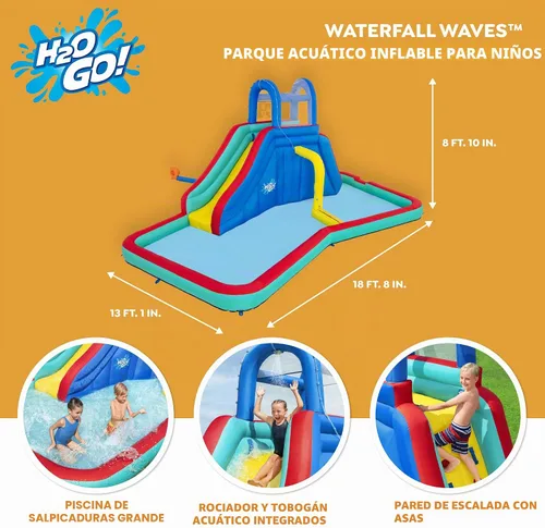 Vista 2 de H2OGO! Waterfall Waves Kids Inflatable Water Park with Heavy-Duty Blower Ondas de cascada