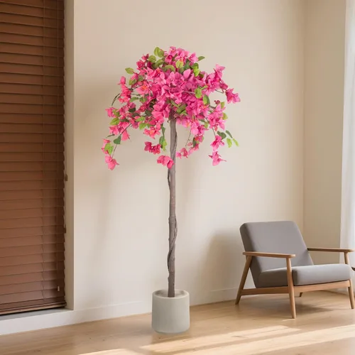Vista 6 de Romantic Season Árbol de buganvilla artificial 4F, planta de buganvilla de seda sintética con maceta para decoración de interiores y exteriores