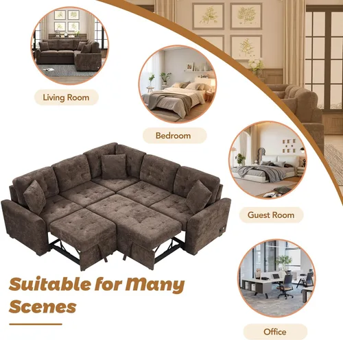 Vista 42 de Sofá modular en forma de L de 100.7 pulgadas con otomana extraíble, modernos sofás de 3 plazas con dos reposabrazos y patas de metal, cómoda tela