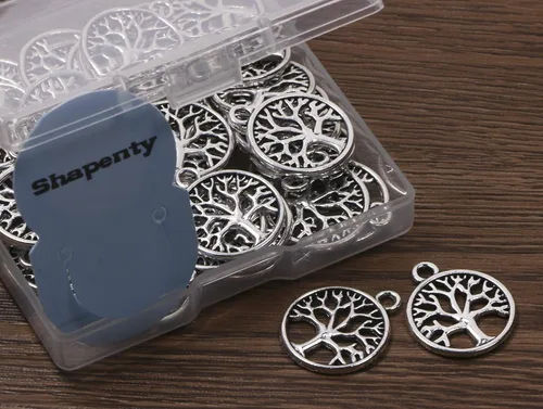 Vista 5 de Shapenty Dijes redondos de metal para el árbol de la vida, cuentas a granel, accesorios para hacer manualidades, pulseras, collares, aretes