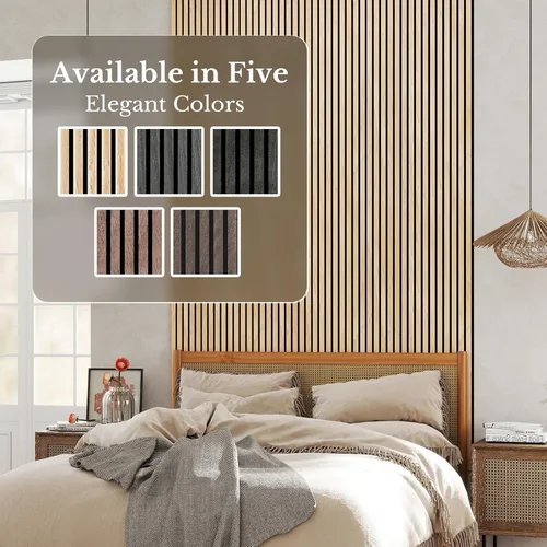Vista 8 de MISSDAY Paneles de pared acústicos de listones de madera, paquete de 4 paneles insonorizados de roble de 23.6 x 23.6 pulgadas para decoración