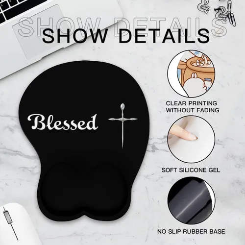 Vista 4 de Mousepad Blessed Religious Cross Ergonomic Wrist Support Non-Slip Base Mouse Mat with Wrist Rest Computer Mousemat for Desk Work Accessories Pad