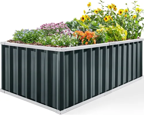 Vista 11 de King Bird - Cama de jardín elevada de 68 x 36 x 12 pulgadas, kit de caja de maceta de metal de acero galvanizado para jardín al aire libre, con 2