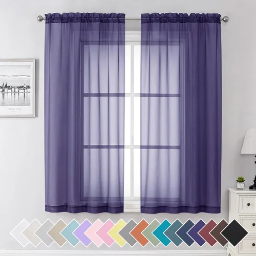 Vista 99 de Aiyufeng 2 paneles de cenefa transparente negra de 14 pulgadas de largo, cortinas cortas para dormitorio, cortinas de cocina para ventana pequeña