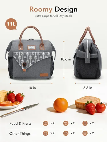 Vista 4 de Lekesky Lonchera térmica portátil para mujer, 11L, color gris