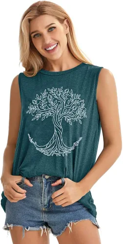 Vista 3 de Camiseta sin mangas para mujer, remeras de verano sin mangas, informales y holgadas, tipo túnica.