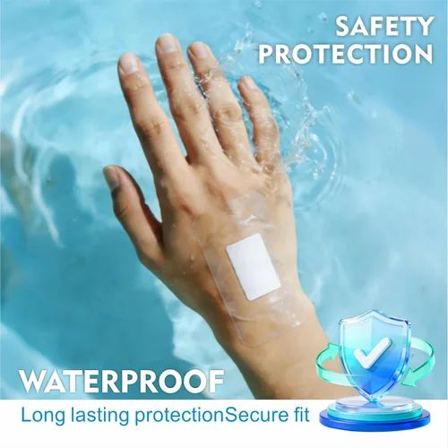 Vista 4 de Apósito de película transparente impermeable con almohadilla absorbente, paquete de 50 vendajes adhesivos estériles para heridas postquirúrgicas