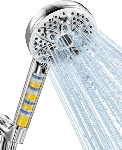 JDO Regadera de mano de 6 ajustes, de alta presión, cartucho de filtro reemplazable, regadera desmontable de 4.7 pulgadas para eliminar agua dura y
