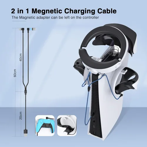 Vista 3 de 6-in-1 Accessories Bundle for PSVR 2, with one for two Magenic Charging Cable,Display Stand,Hook Rack,Lens Protector 5 Accessories