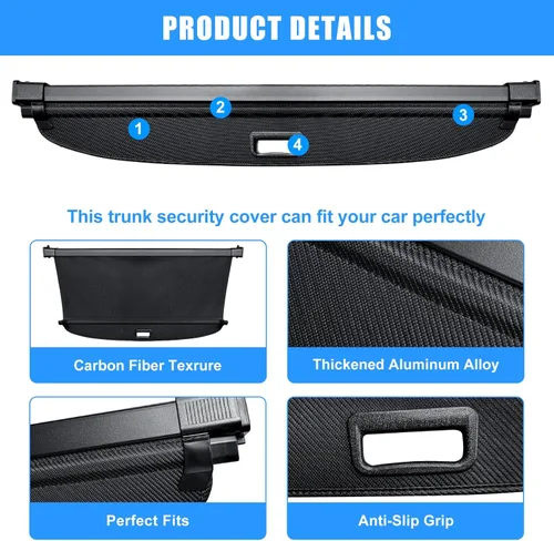 Vista 5 de AUXKO - Cubierta de carga retráctil para Lincoln MKX 2018-2016, cubierta de equipaje de maletero con protección de sombra para Lincoln Nautilus