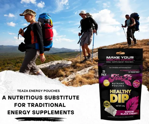 Vista 4 de Teaza Bolsas de energía a base de hierbas, inmersión alternativa sin nicotina, bolsas de inmersión saludables para tabaco, Bangin' Black Cherry