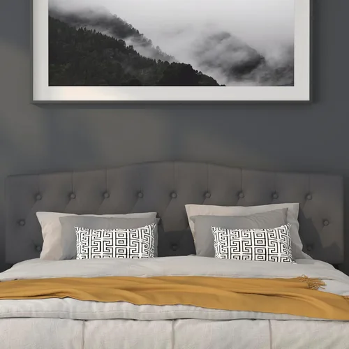 Vista 138 de BizChair Cabecero tapizado capitoné tamaño individual en tela blanca