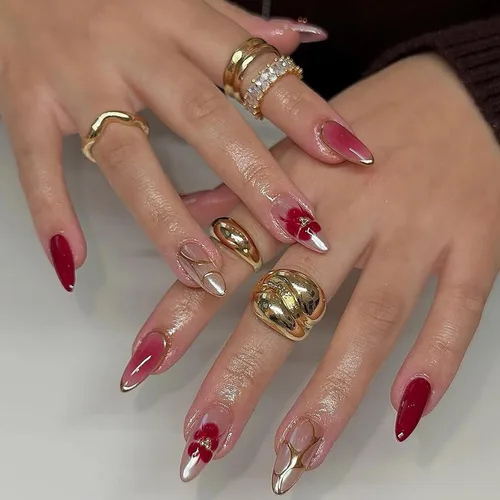 Vista 13 de MISUD Uñas a presión – Uñas adhesivas medianas con pegamento gótico rojo y negro, acrílico gótico diseño de vampiro, 24 piezas