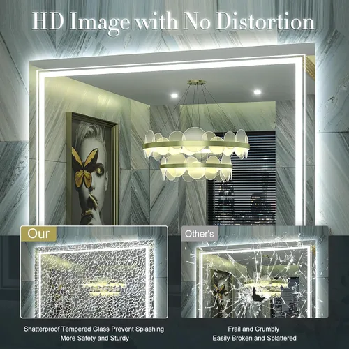 Vista 7 de Espejo de baño LED de 24 x 32 pulgadas con luces, espejo frontal y retroiluminado para baño, espejo de tocador de baño iluminado para pared
