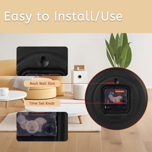 Vista 6 de Maxspace Reloj de pared de madera, reloj de pared cuadrado silencioso de 8 pulgadas sin tictac, funciona con pilas, reloj moderno y simple