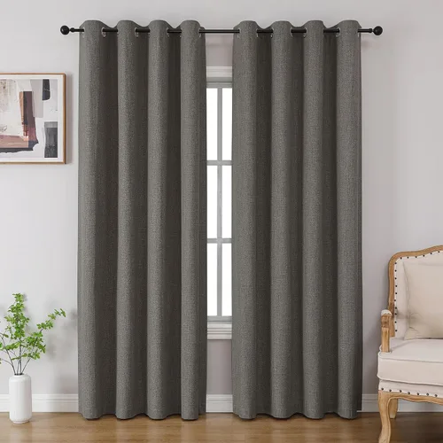 Vista 46 de CUCRAF Juego de 2 paneles de cortinas 100% opacas de 54 pulgadas de largo, cortinas texturizadas de lino para oscurecer la habitación, con ojales