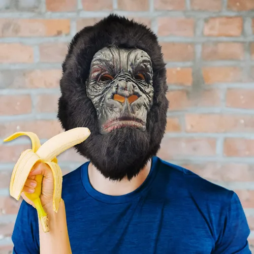 Vista 5 de CreepyParty - Máscara de chimpancé, disfraz de animal para fiesta de Halloween