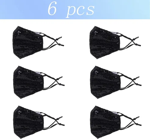 Vista 2 de 6 máscaras faciales lavables con purpurina para mujer. Transpirables, reutilizables, ajustables, a la moda, con bolsillo.