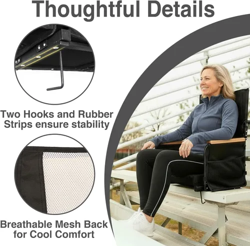 Vista 6 de behairity Asientos extra anchos para estadio con soporte para la espalda, sillas de grada con respaldo alto y cojín, asiento de grada plegable