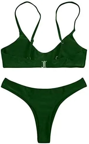 Vista 4 de SherryDC Traje de baño de mujer, con cuello redondo y realce acolchado, con tanga brasileña