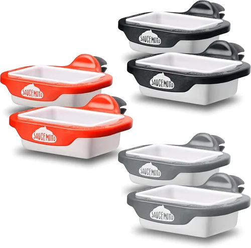 Vista 13 de Recipiente para salsa con clip Saucemoto Un soporte para salsas en el auto para salsa de tomate y salsas para sumergir. Como lo viste en Shark