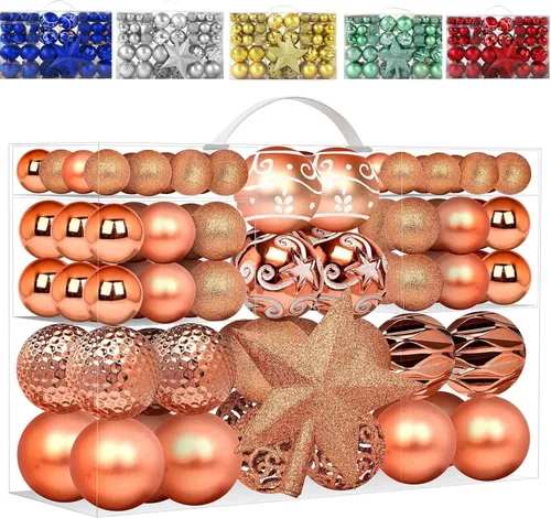 Vista 13 de Juego de 101 adornos de bolas de Navidad, juego de lujo para decoración de árbol de Navidad y cuerda para colgar, bolas de Navidad de Emopeak – Mini