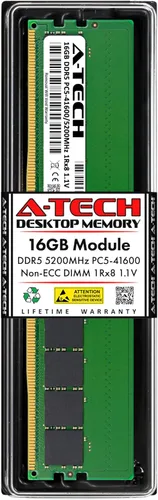 Vista 21 de A-Tech 8GB DDR5 4800MHz PC5-38400 CL40 UDIMM 1.1V sin ECC sin búfer DIMM 288-Pin PC de escritorio PC/computadora RAM módulo de actualización