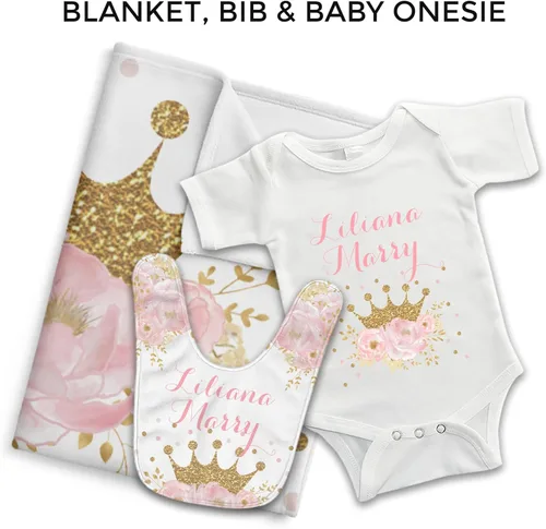 Vista 6 de MDPrints - Mantas de bebé personalizadas de princesa para niñas, mantas de bebé personalizadas con nombre, forro polar de felpa Minky (princesa rosa)