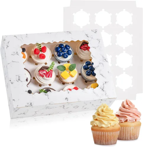 Vista 9 de Hoewina 6 Cajas para Cupcakes - Para 12 Cupcakes con Ventana, Soporte para Cupcakes de Grado Alimenticio, Fácil Transporte y Presentación - Ideal