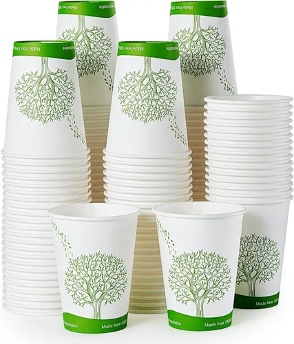 Vista 8 de ECOLipak 210 tazas compostables de 16 onzas, vasos de papel desechables biodegradables con forro de ácido poliláctico (PLA), tazas de café de papel