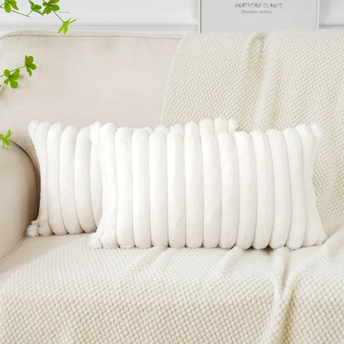 Soleebee Juego de 2 fundas de cojín decorativo de terciopelo suave y acogedor, fundas de piel sintética de conejo para sofá, cama, silla, cojines