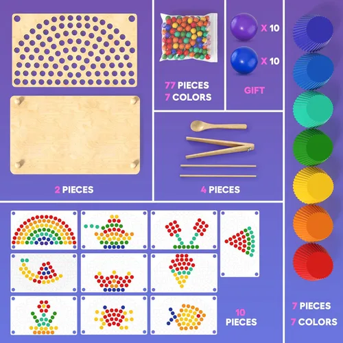 Vista 4 de Juguetes Montessori de aprendizaje de madera para niños pequeños – Juego de cuentas educativo preescolar Baby Rainbow Stacking Matching Counting