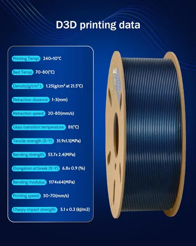 Vista 6 de DURAMIC 3D PETG Filamento 1.75mm Azul Ejército, Filamento de Impresión 3D Carrete de 1kg (2.2lbs), Filamento Azul Ejército 1.75mm Precisión
