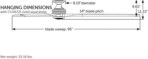 Vista 3 de Spitfire - Ventilador de techo de 3 aspas, 21.08 pulgadas de alto y 96 pulgadas de ancho, acabado blanco mate, color hoja de madera de whisky