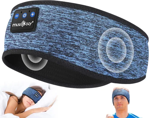 Vista 14 de MUSICOZY - Diadema para dormir con auriculares Bluetooth 5.4, audífonos inalámbricos con máscara para los ojos, orejeras HD para entrenamiento