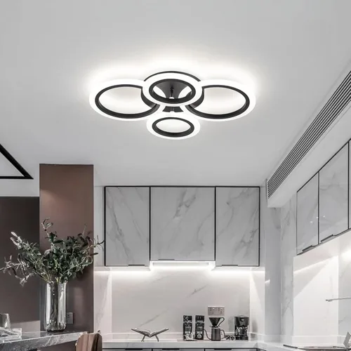 Vista 2 de Shine LUEST Lámpara de techo LED moderna de 34 W, 3000 K-6000 K regulable, accesorios de iluminación de techo para montaje en techo, 4 anillos