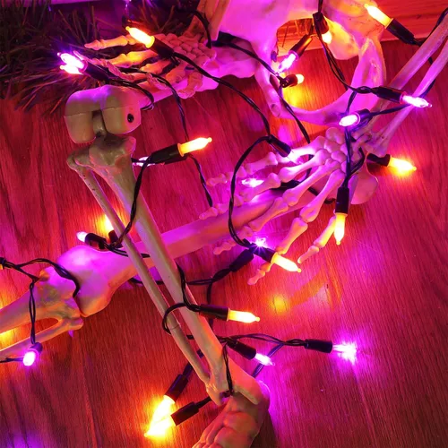 Vista 2 de WATERGLIDE - Paquete de 50 x 2 luces LED de Halloween para uso al aire libre de 16 pies, tira de luces con 8 modos, luces impermeables para árbol