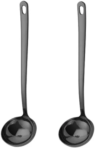 Vista 8 de Paquete de 2 cucharones de sopa negros 304 de acero inoxidable para servir salsa de cocina