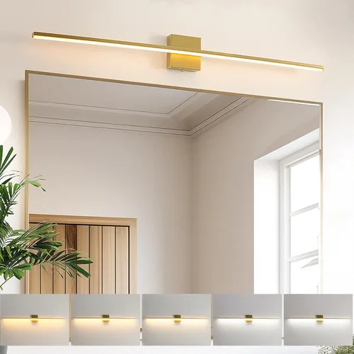 Vista 8 de Lámpara de tocador de baño moderna de 16 pulgadas, accesorio de iluminación de baño negro de 14W sobre espejo, lámpara de pared regulable de 5CCT