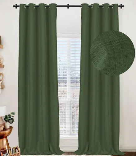 Vista 27 de 100% Blackout Shield Cortinas opacas de lino para dormitorio, cortinas con aislamiento térmico de 45 pulgadas de largo, juego de 2 paneles