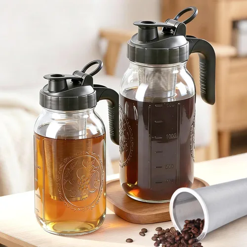 Vista 6 de Cold Brew Coffee Filter with Pour Spout Lid for 64oz/2Quart Wide Mouth Mason Jar Jug Pitcher Reusable 304 Stainless Steel Filter 100-Micron Fine