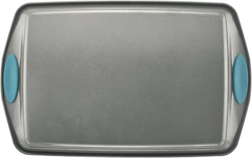 Vista 11 de Rachael Ray Bakeware - Juego de bandejas antiadherentes para galletas, 3 piezas, gris con agarres azul agave