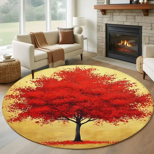 Vista 13 de 2x3 Door Mat, Red Tree Non-Skid Rubber Backing Large Rectangle Rugs - Living Room Bedroom Home Office, Autumn Leaves Retro Watercolor Botanical