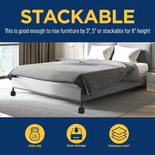 Vista 6 de Lifemaster Juego de elevadores para muebles, 4 piezas, diseño antideslizante, se adapta a cama, silla, mesa, sofá, escritorio y sofás, color negro